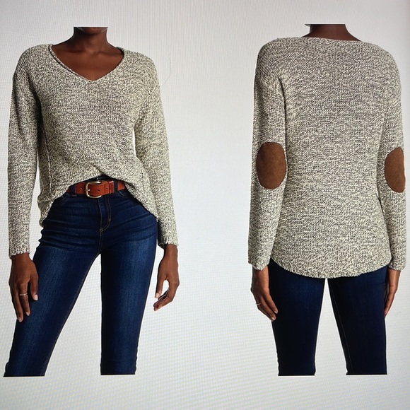 RDI V-Neck Faux Elbow Patch Sweater - Picture 1 of 3